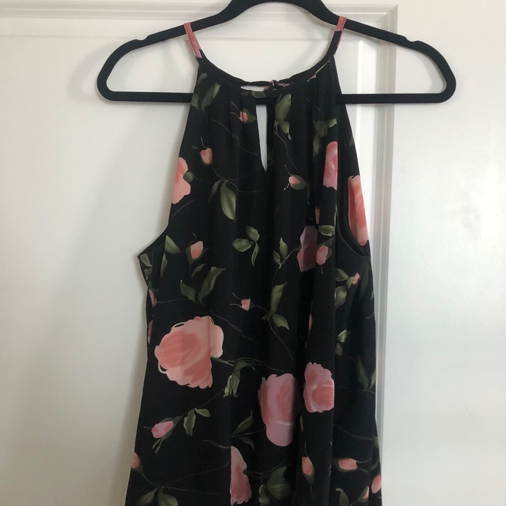 Sleeveless tie flower print blouse